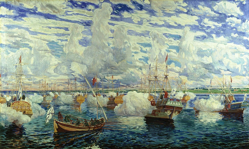 ​Отреставрированное полотно «Петровская флотилия на Переславском озере 25 августа 1692 года» презентовали в Переславле-Залесском